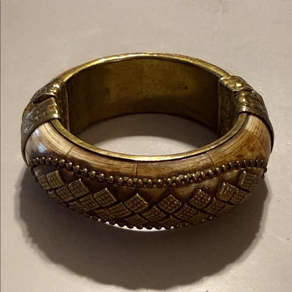 Jewelry - Vintage Made In India Gold Tone Tribal Large Cuff Bangle Statement Bracelet
